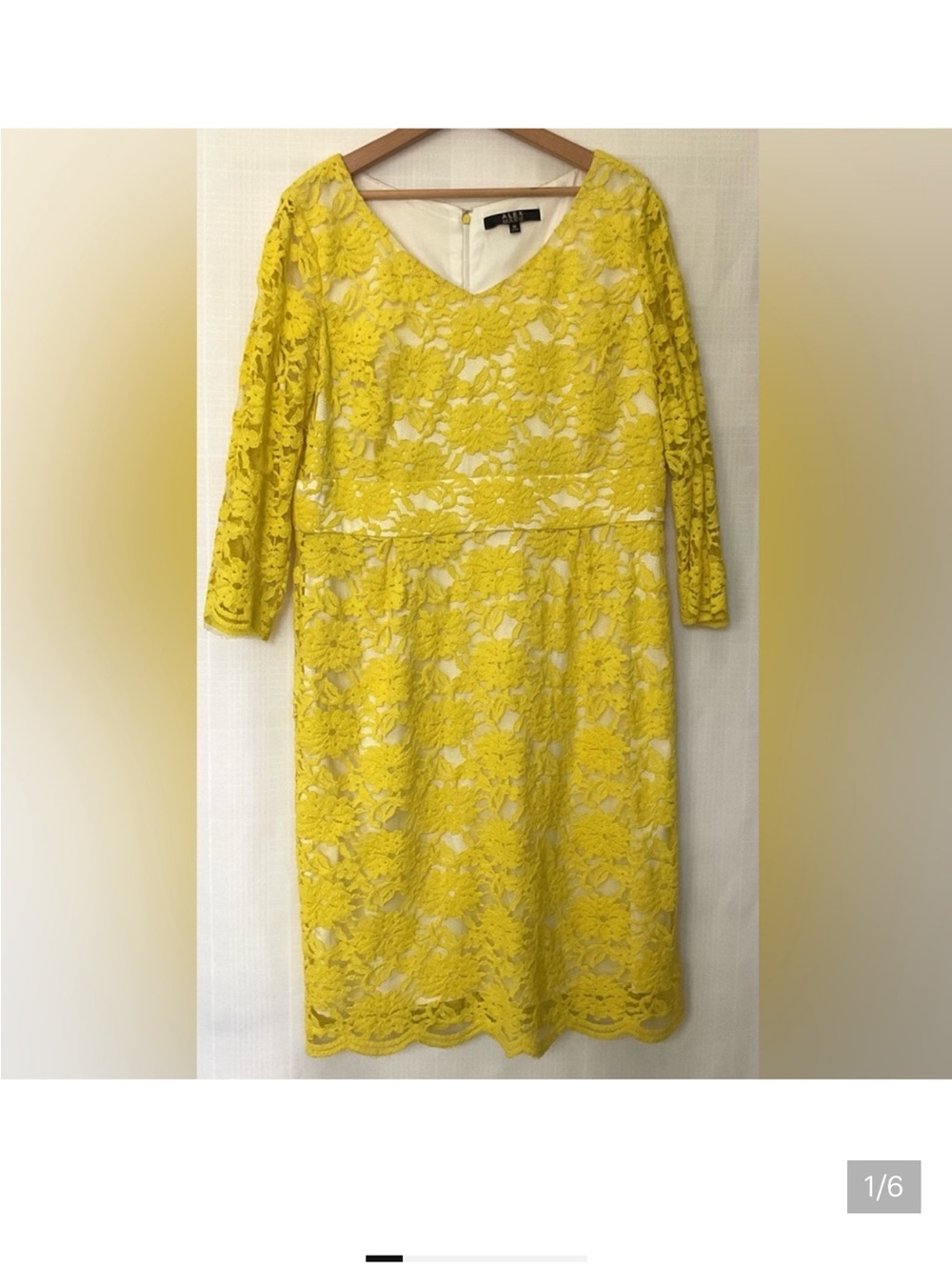 Alex Marie Mustard or Yellow Lace 3/4 Sleeve Sheath Dress